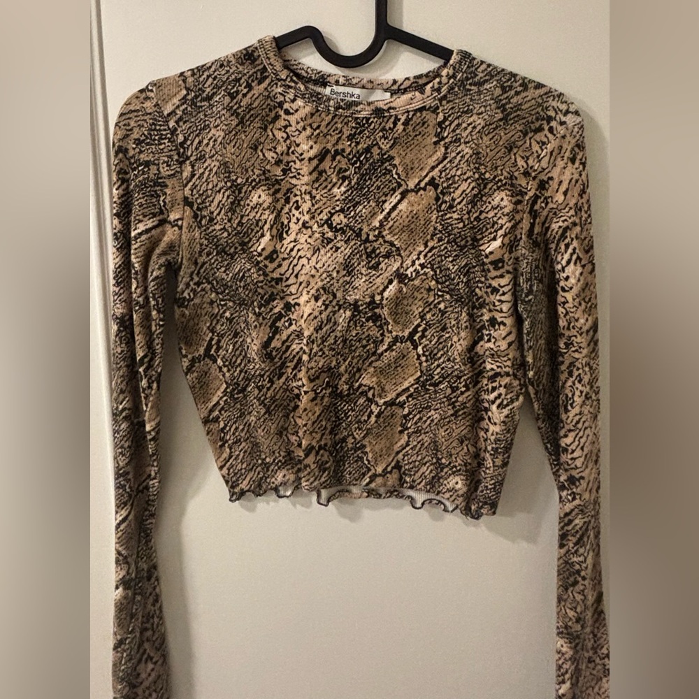 Bershka Beige Snake Print Crop Top